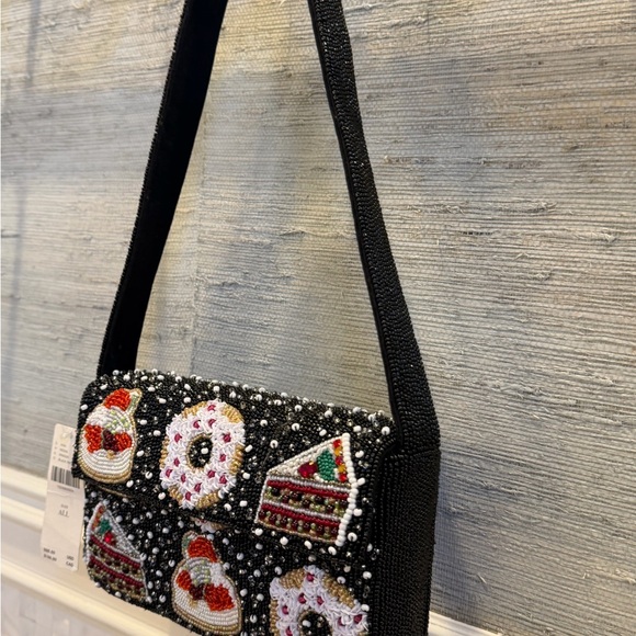 NWT new Anthropologie Fiona beaded shoulder bag holiday desserts black winter - Picture 8 of 17